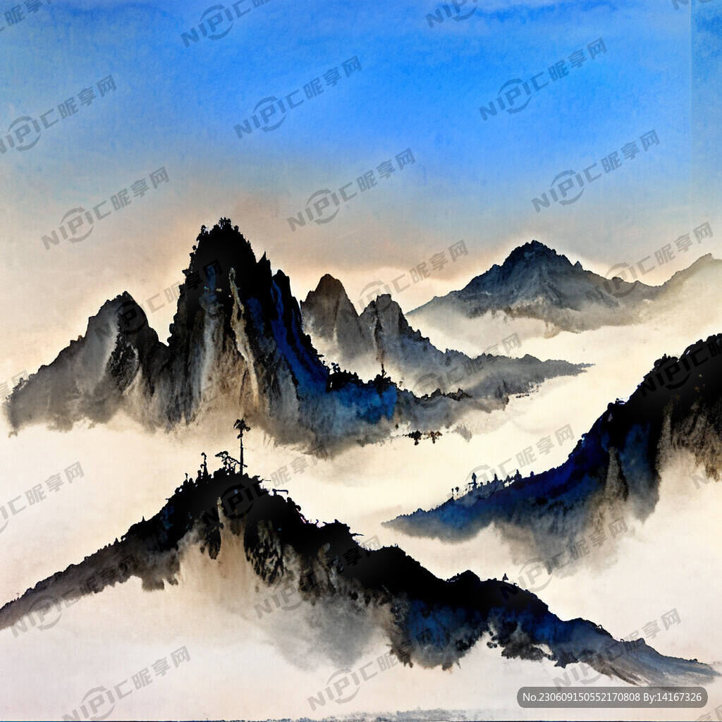 哈尔滨 蓝天 中国风 中国画