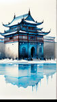 哈尔滨标志性建筑组合，中国历史文化古城，冰雪世界，蓝天，中国风