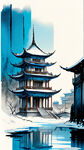 哈尔滨标志性建筑，中国历史文化古城，冰雪世界，大片蓝天，梵高