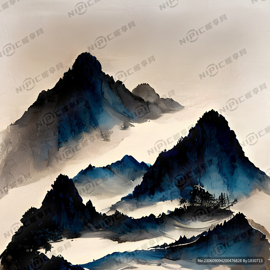 山水水墨蓝色