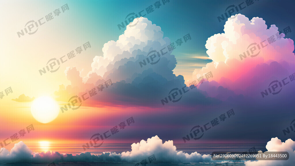 白色背景天空梦幻彩色白云明亮中