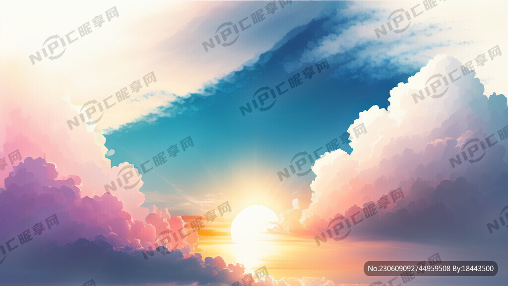 白色背景天空梦幻彩色白云明亮中