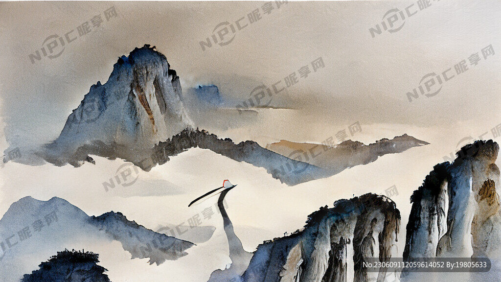山水白鹤云彩