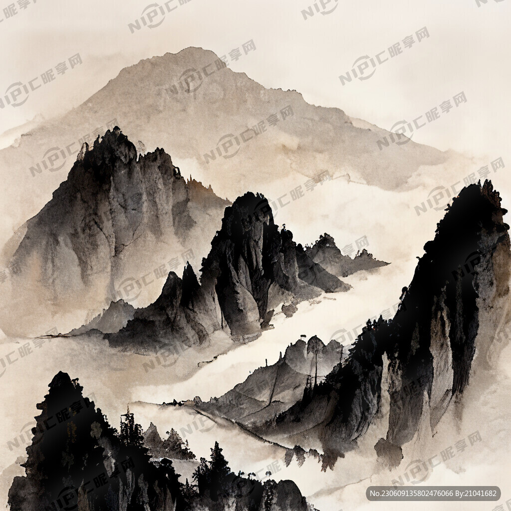 山谷 中国风 中国画 山水