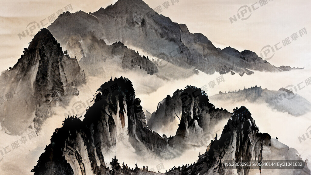 山谷 中国风 中国画 山水