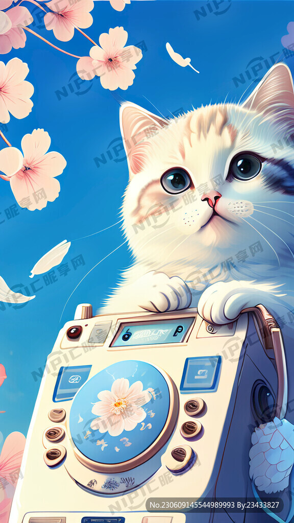 猫咪 可爱 蓝天 花 天使