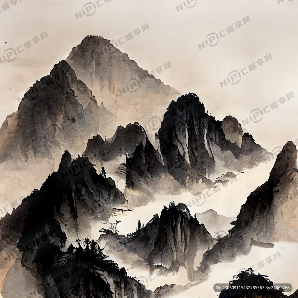 山谷 中国风 中国画 山水