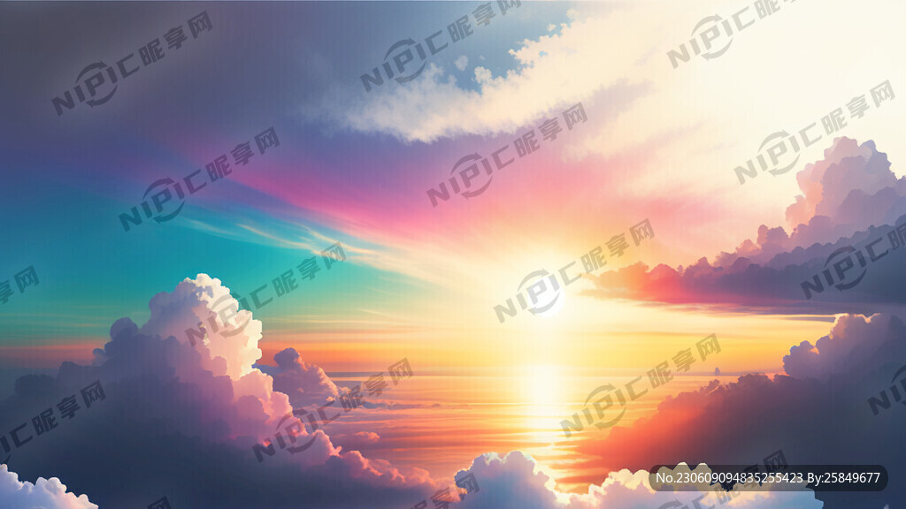 白色背景天空梦幻彩色白云明亮中