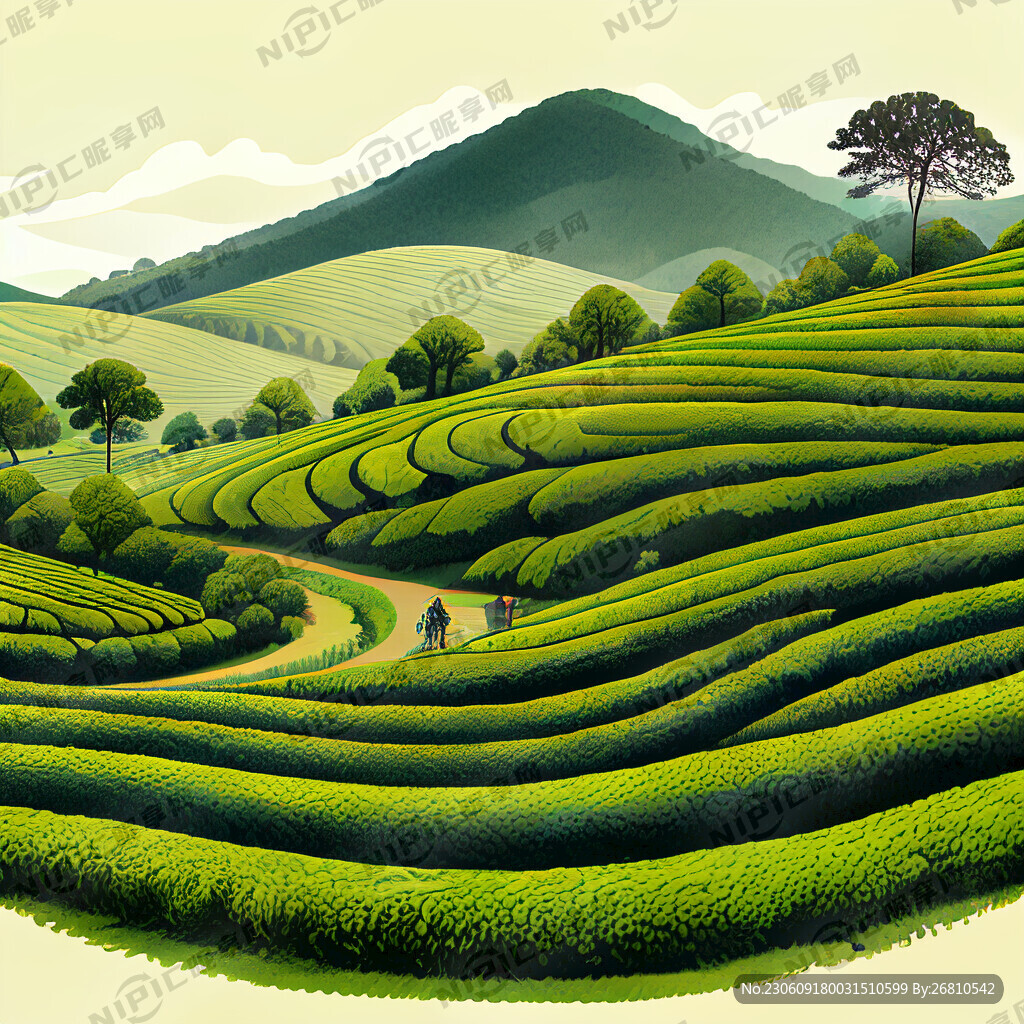 茶园茶场采茶图插画