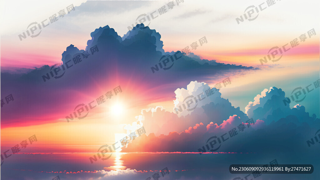 白色背景天空梦幻彩色白云明亮中