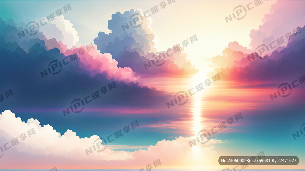 白色背景天空梦幻彩色白云明亮中