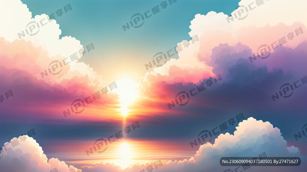 白色背景天空梦幻彩色白云明亮中