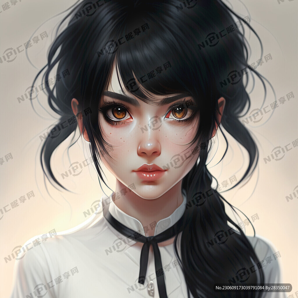 厚涂 漂亮的大眼睛女孩 白衬衣