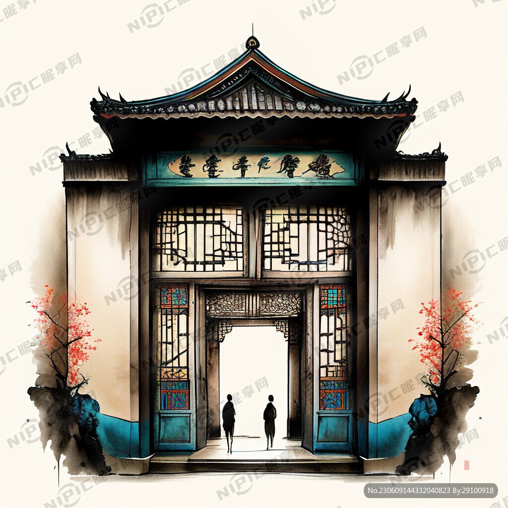 现代中式复古酒店门头效果图