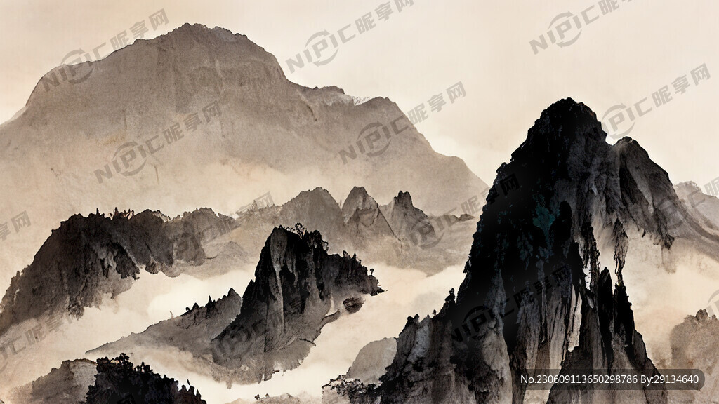 山谷 中国风 中国画 山水