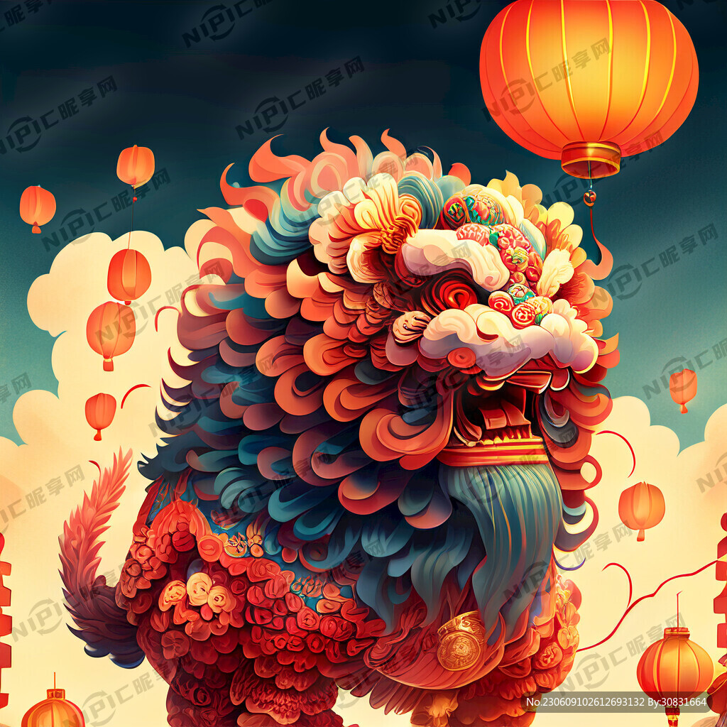 国潮舞狮 喜庆 新年 灯笼