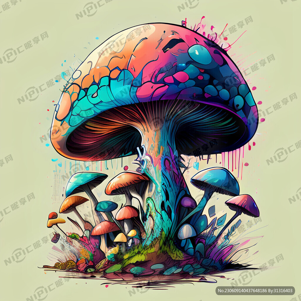 AI创作图五颜六色的 梦幻的蘑菇 涂鸦风格nipic.com-昵图网