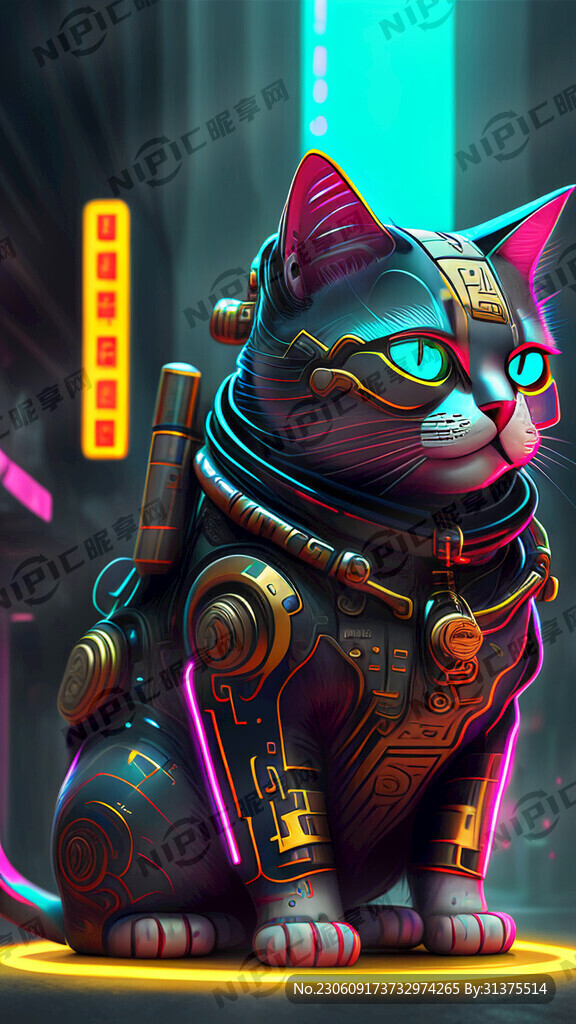 赛博朋克风格的招财猫