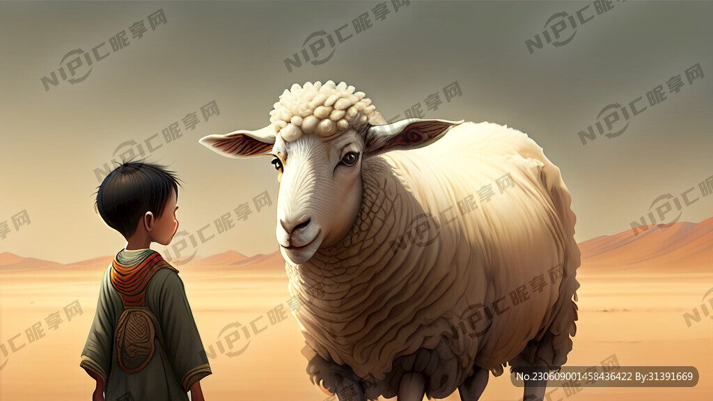 沙漠里的羊和小男孩子