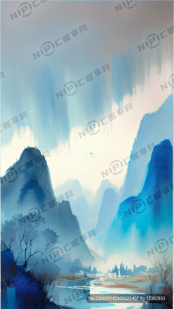插画 浅蓝色调 油画刮涂 清新