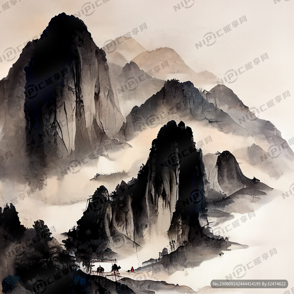 山谷 美女 中国风 中国画