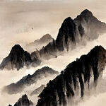山谷，中国风，中国画，山水，水墨风格，写意，意境，高雅，高清，仙风道骨。