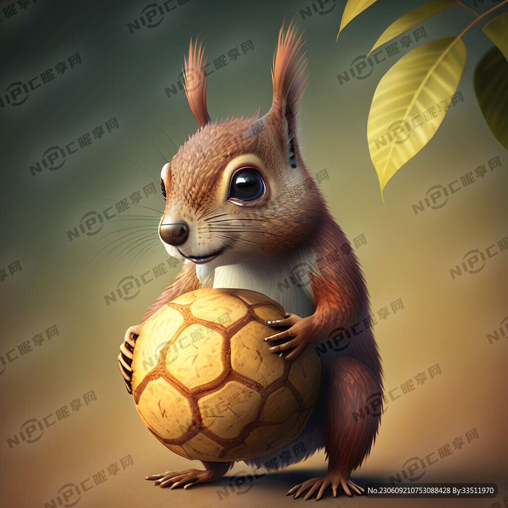 一只拟人松鼠手里捧着一个夏威夷