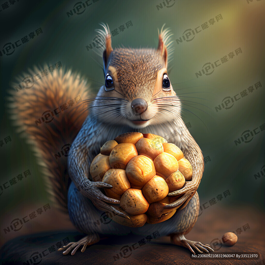 一只拟人松鼠手里捧着一个夏威夷