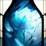 黑暗中的彩色玻璃，冰蓝色的花，梦幻场景