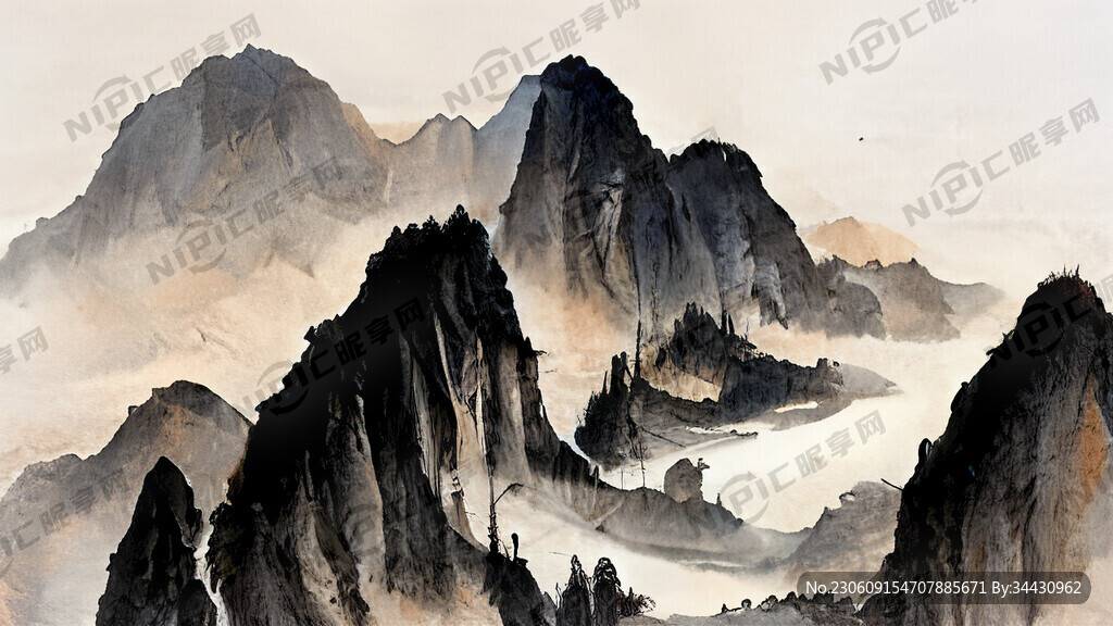 山谷 中国风 中国画 山水