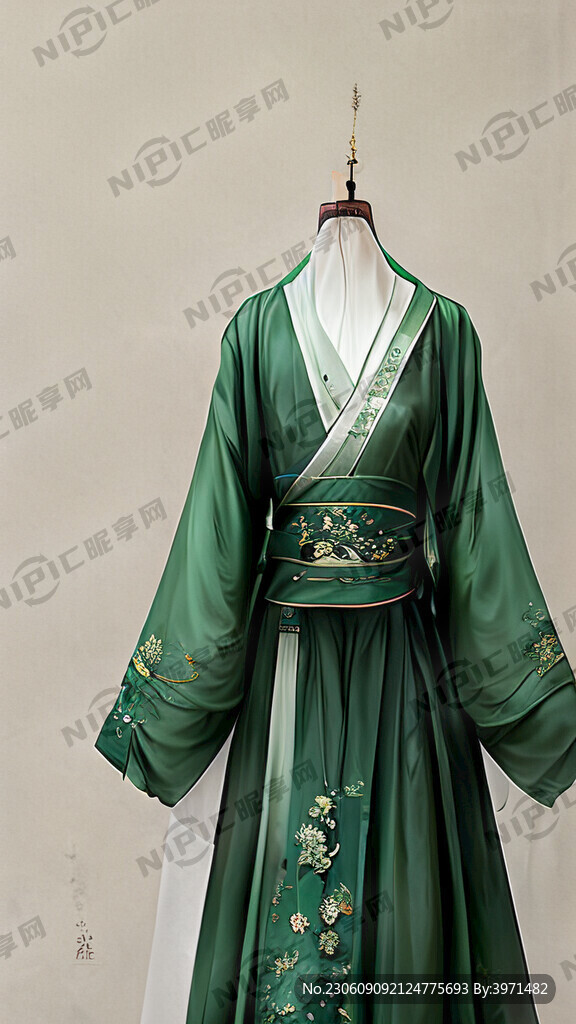 服装设计汉服绿色漂移唯美好看