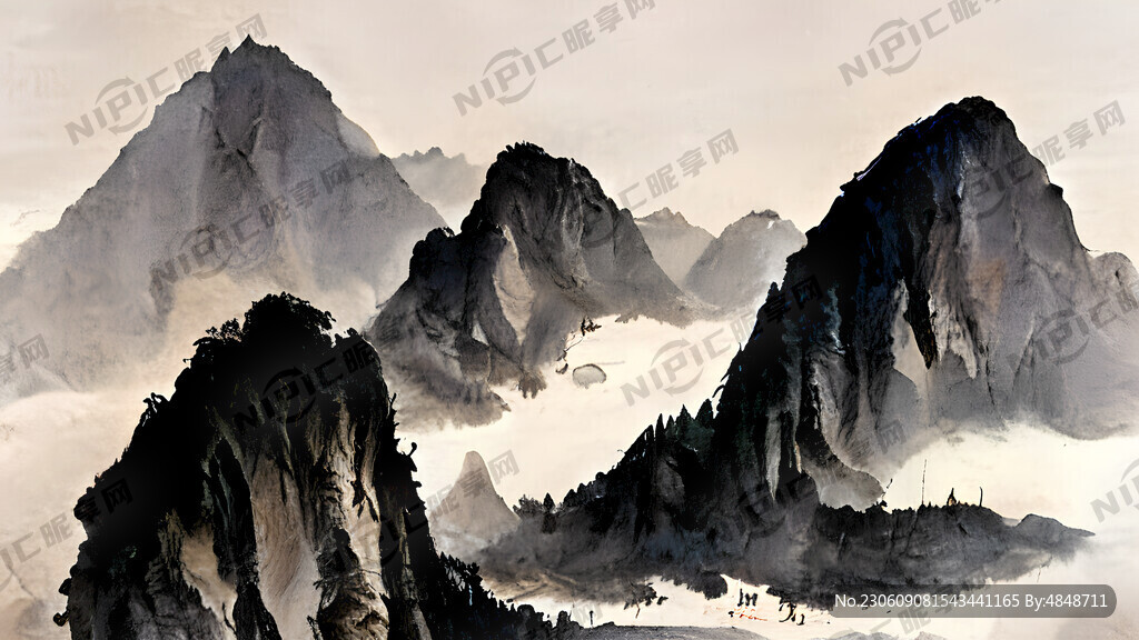 山谷 中国风 中国画 山水