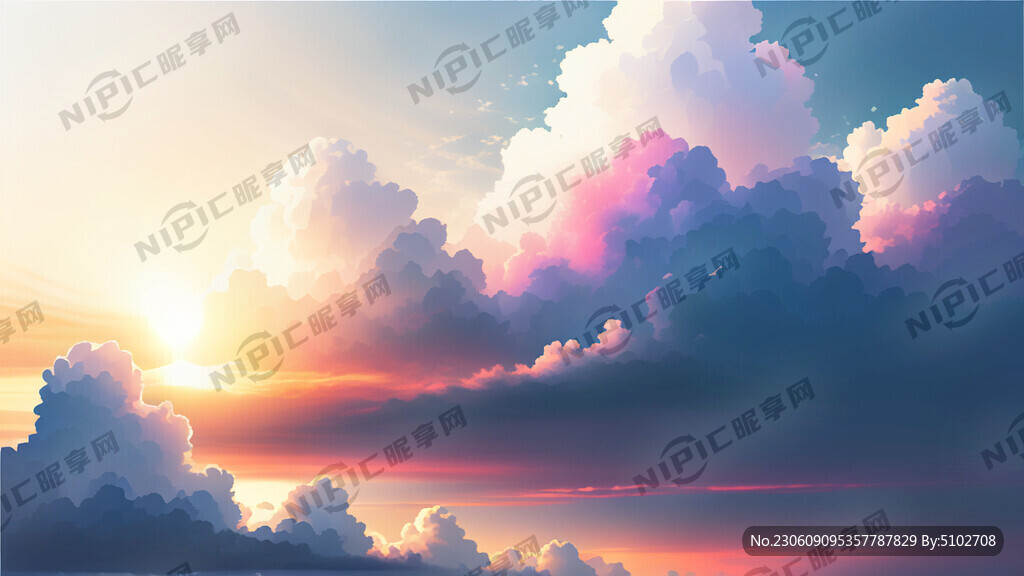 白色背景天空梦幻彩色白云明亮中