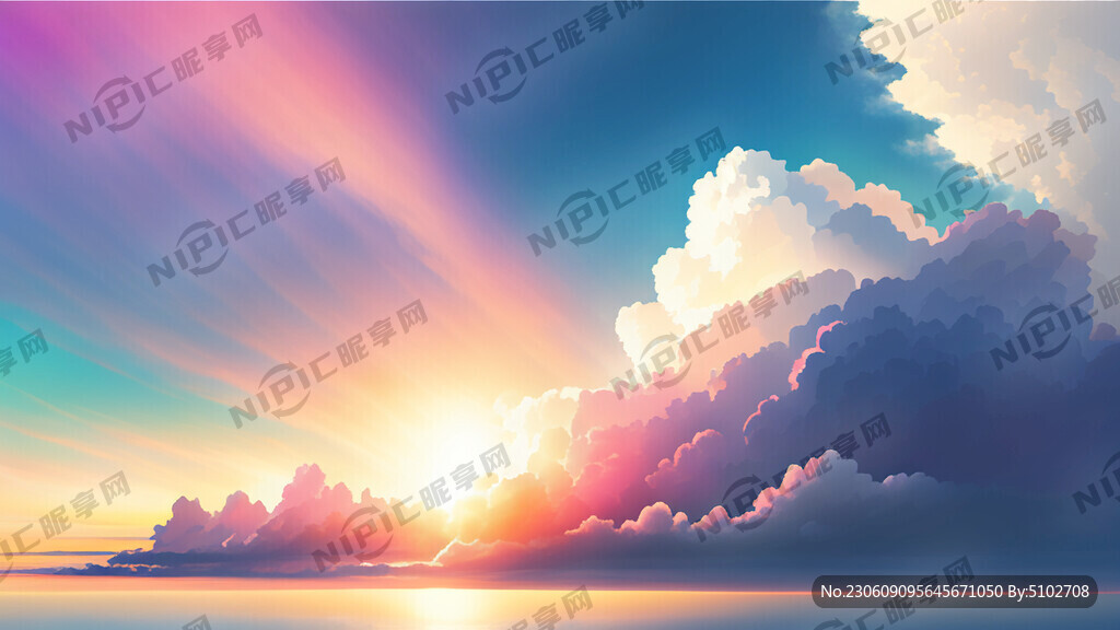 白色背景天空梦幻彩色白云明亮中
