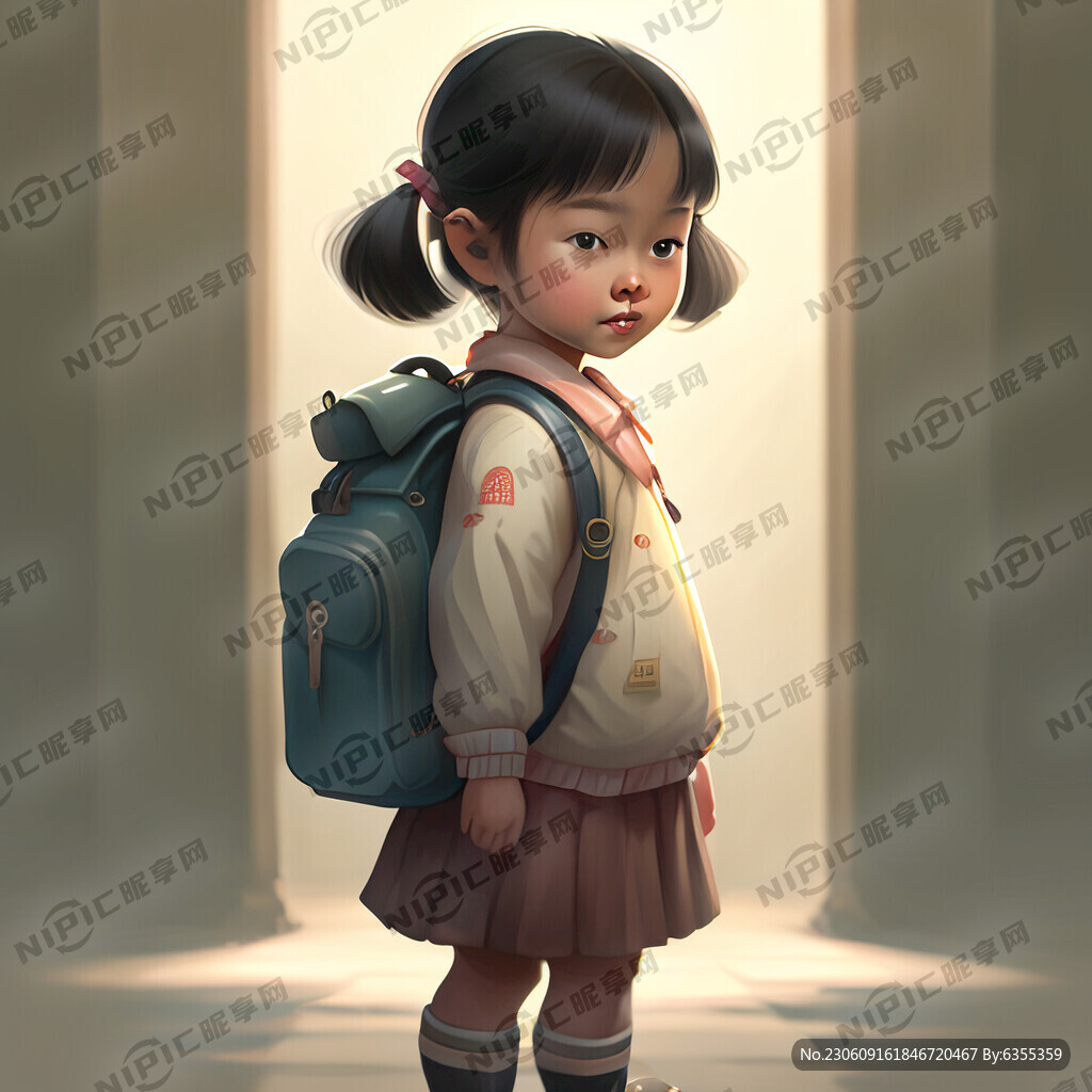 一个背着书包的小女孩