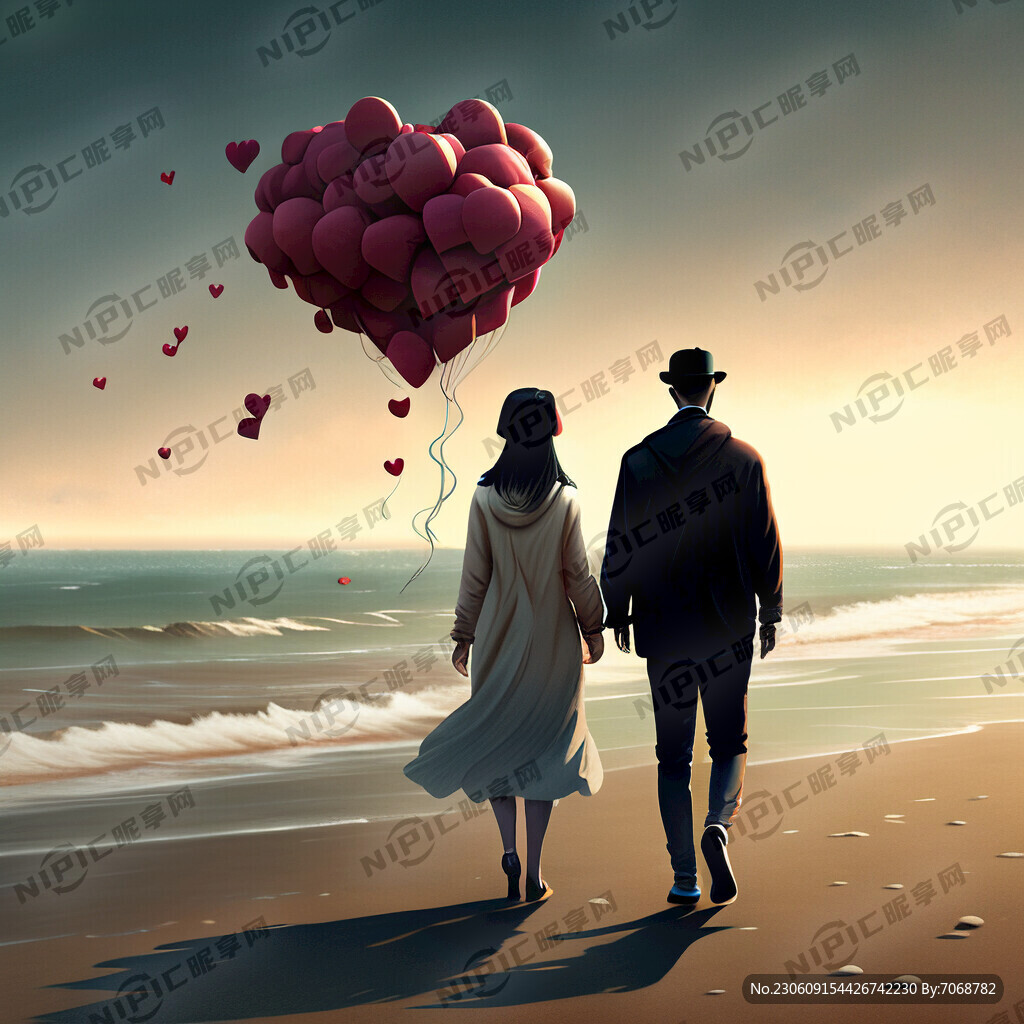 海边一堆情人在散步