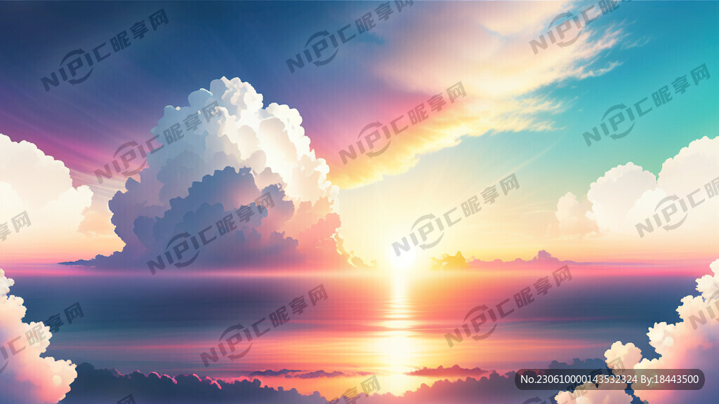 白色背景天空梦幻彩色白云明亮中