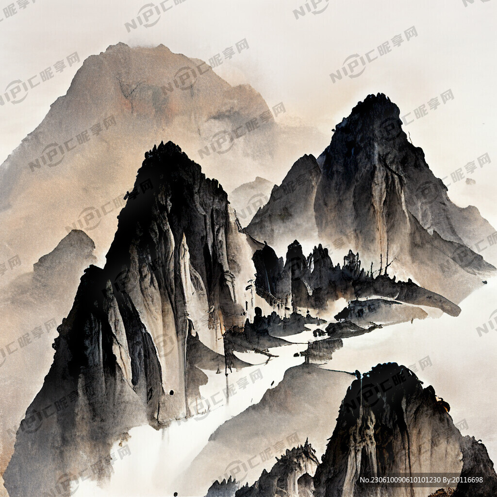 山谷 中国风 中国画 山水