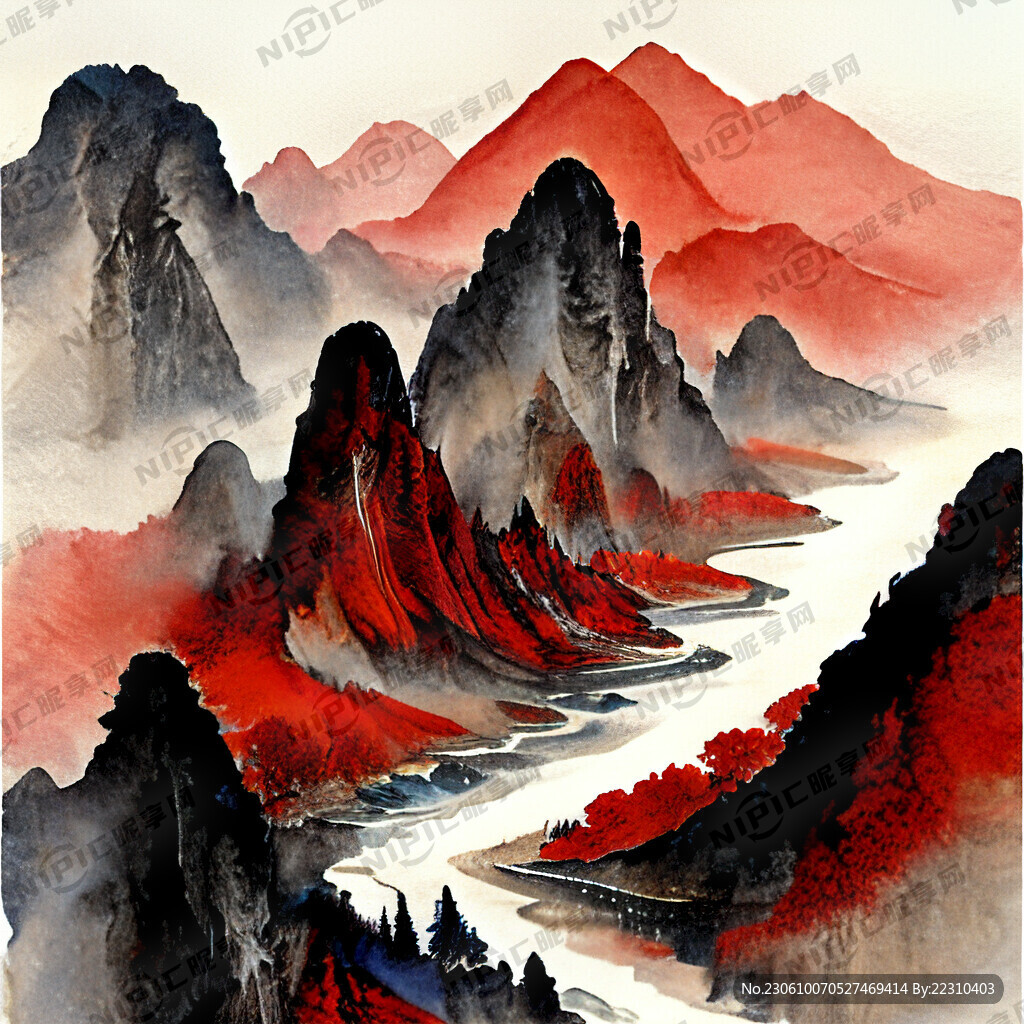 千里江山图红色中国风艺术类