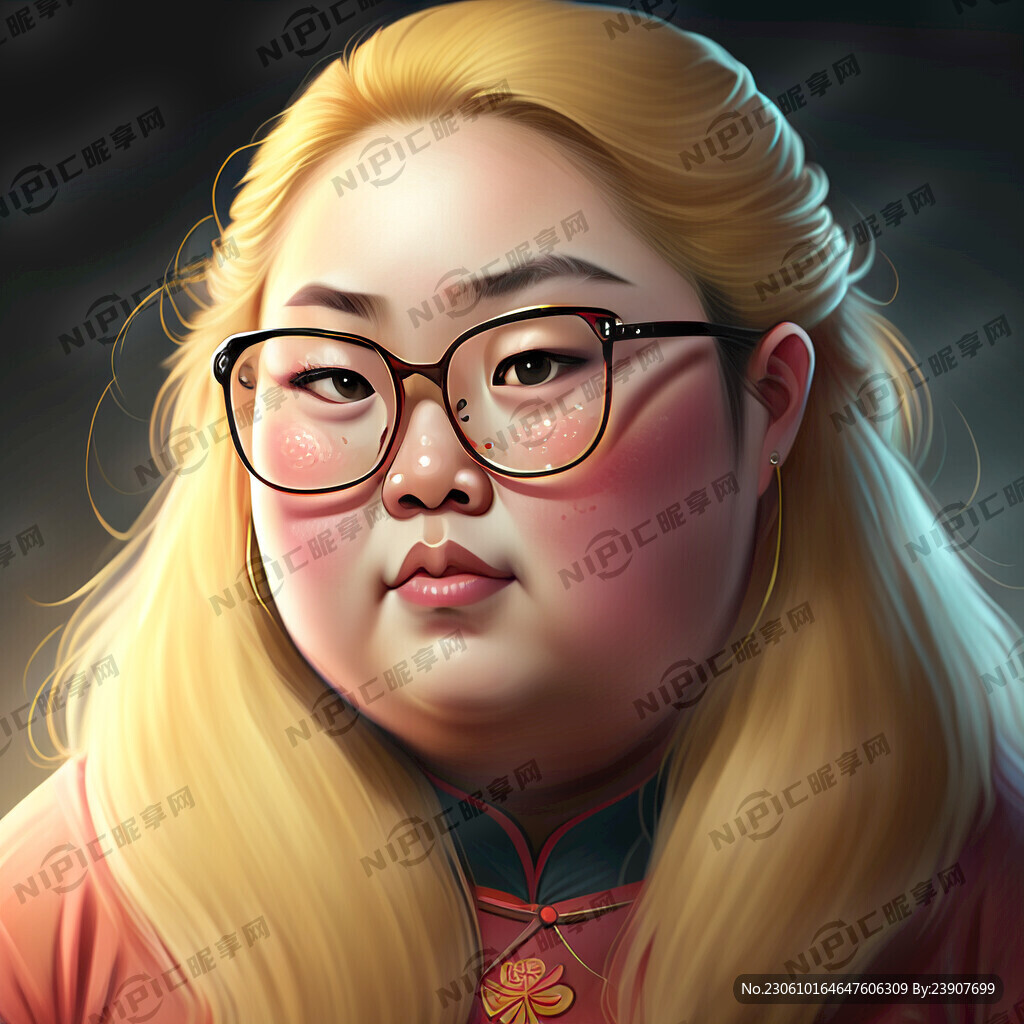 戴眼镜胖女孩和一只金毛