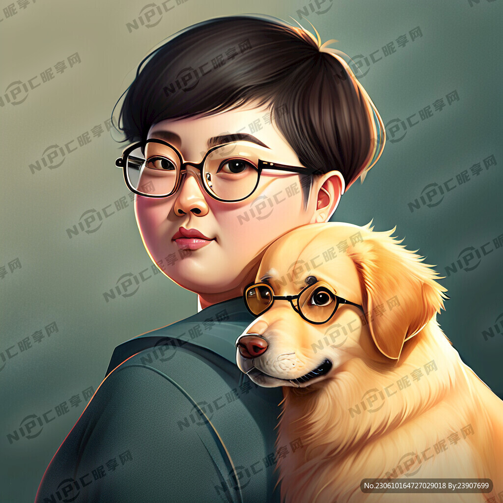短发戴眼镜胖女孩和一只金毛巡回