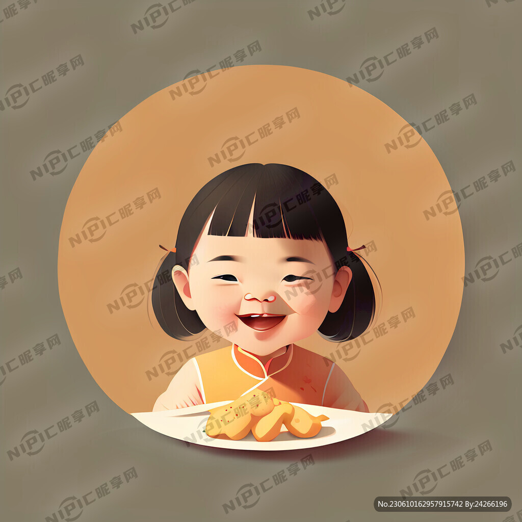小女孩 开心 零食 简约 圆圈