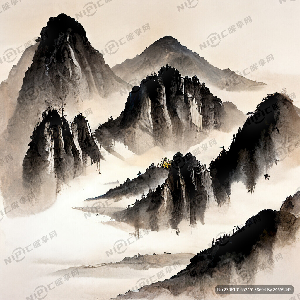 山谷 中国风 中国画 山水