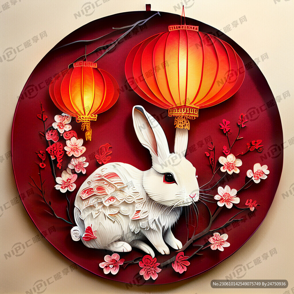 衍纸艺术 春节 可爱兔子 红梅