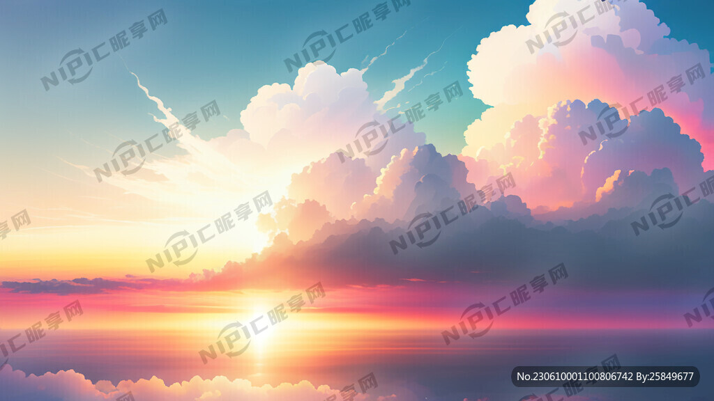 白色背景天空梦幻彩色白云明亮中