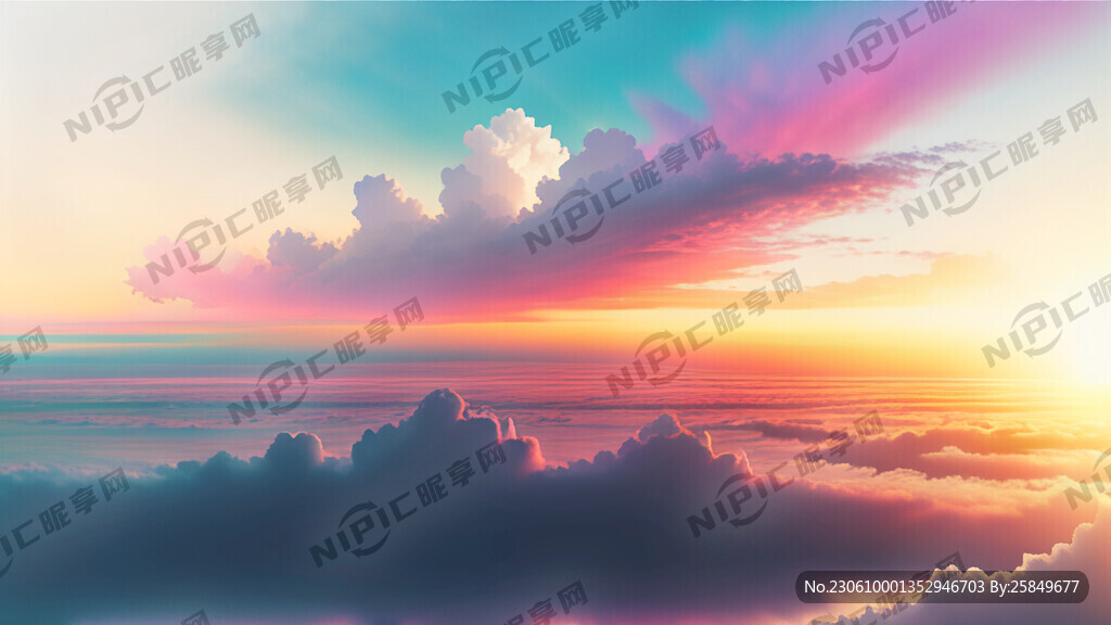 白色背景天空梦幻彩色白云明亮中