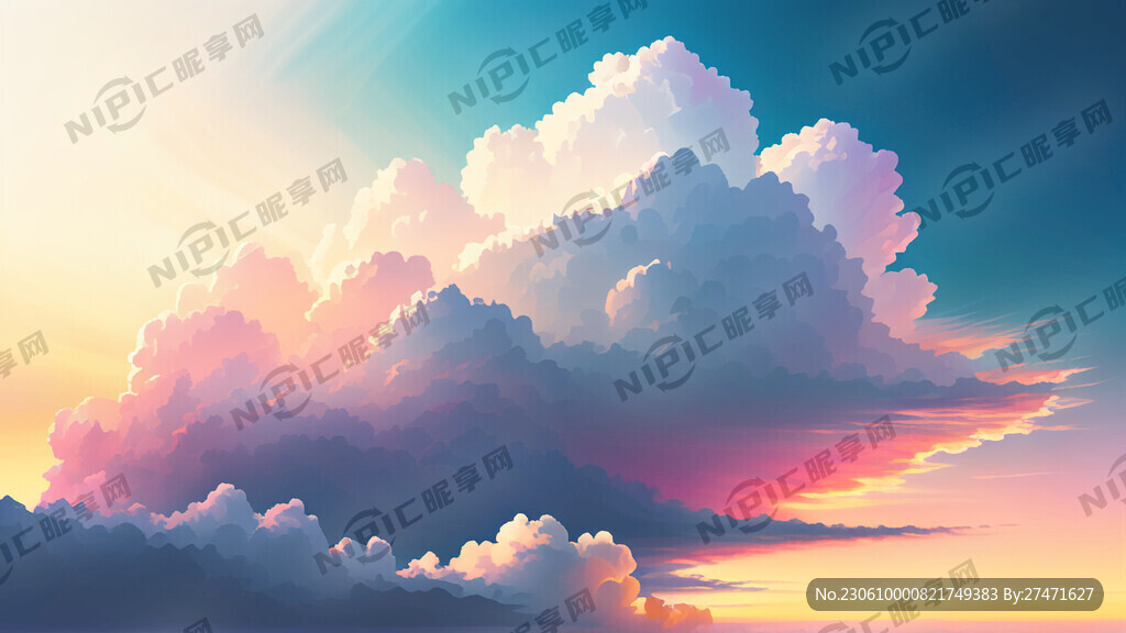 白色背景天空梦幻彩色白云明亮中
