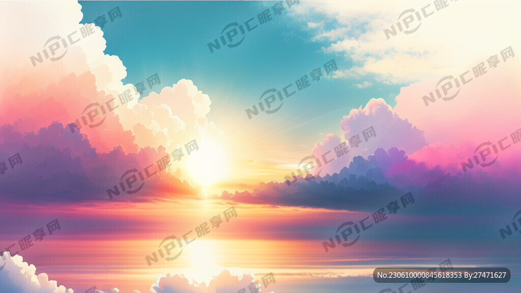 白色背景天空梦幻彩色白云明亮中