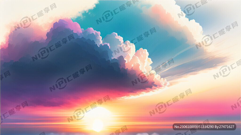 白色背景天空梦幻彩色白云明亮中