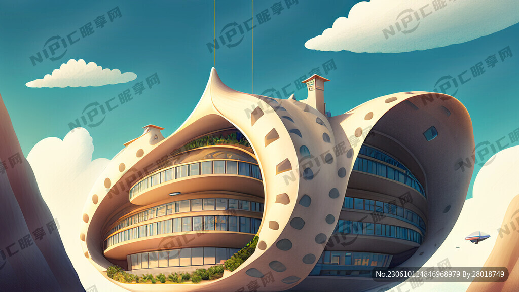 悬在空中海螺形状的酒店